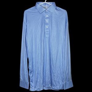 Collars & Co Polo Shirt Mens Large Blue Houndstooth Long Sleeve Dress Collar NWT